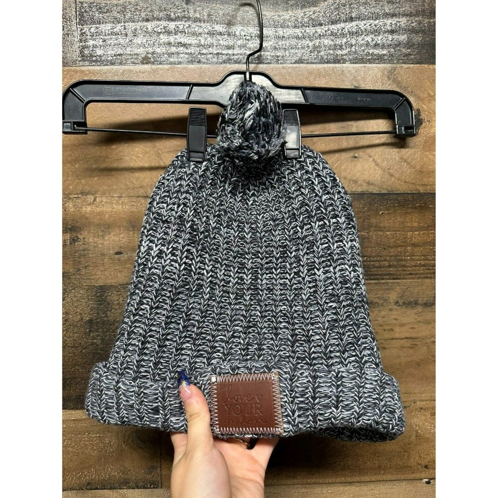 Love Your‎ Melon Grey and White Beanie with Pom One Size